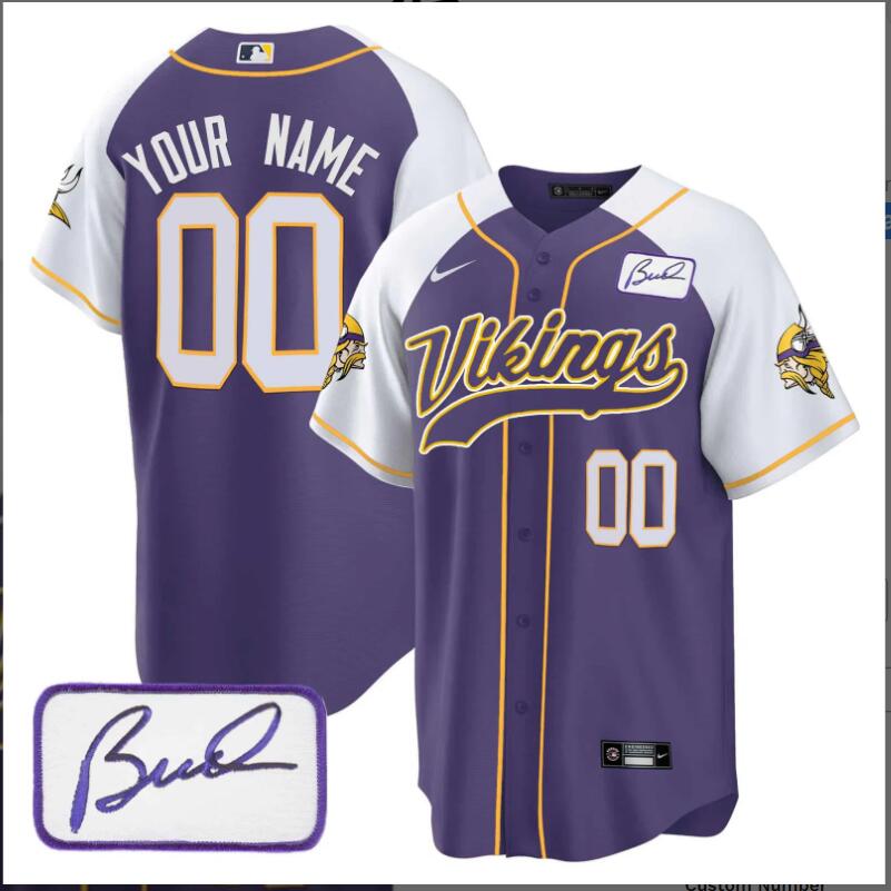 Men 2024 Nike NFL Minnesota Vikings Bud Grant Patch Baseball Custom Jersey